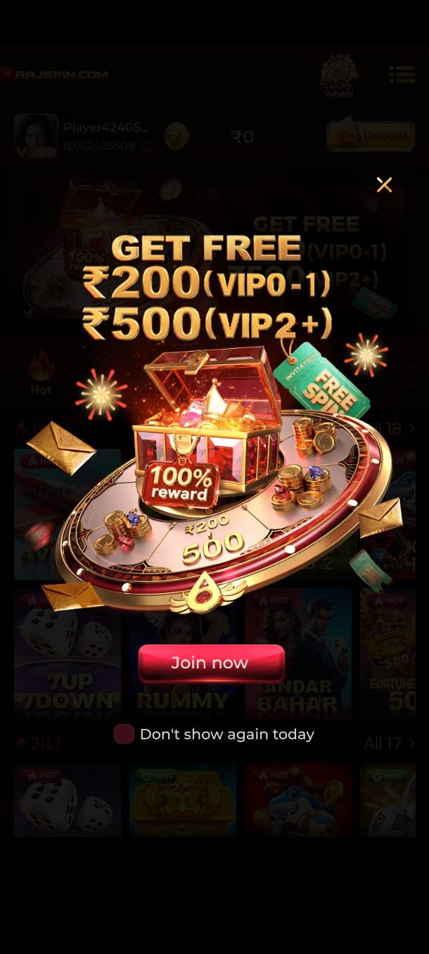 Rajspin game interface featuring online casino-style games and colorful game graphics.