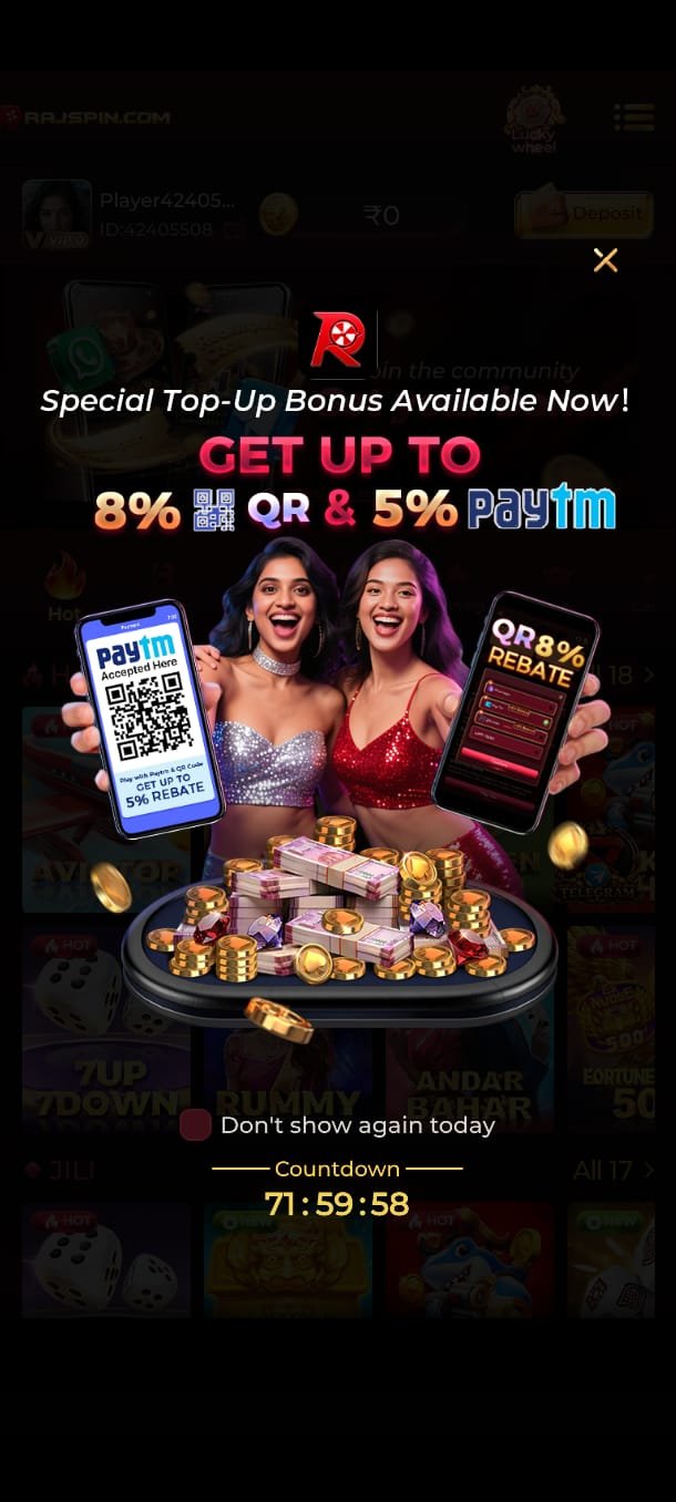 Rajspin game interface featuring online casino-style games and colorful game graphics.