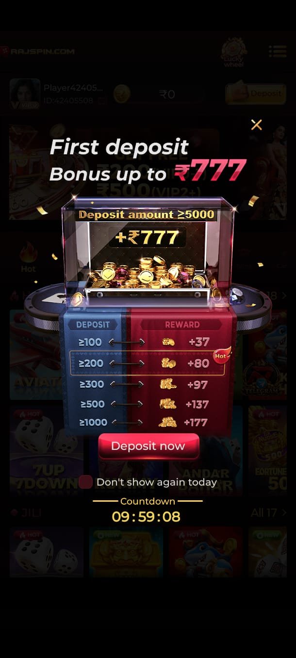 Rajspin game interface featuring online casino-style games and colorful game graphics.